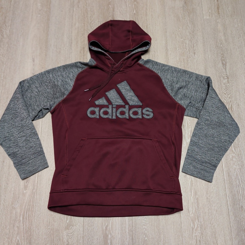 Adidas Climawarm Hoodie Mens Medium Burgundy Grey Good Raglan Pullover Logo